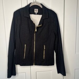 Anne Klein Polka Dot Gold Detail Zipper Jacket Women's Size Medium